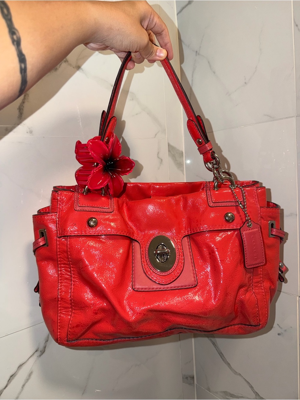 Red coach Leather Satchel Bag